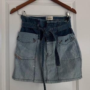 Diesel Blue Striped Denim Skirt with Tie Belt